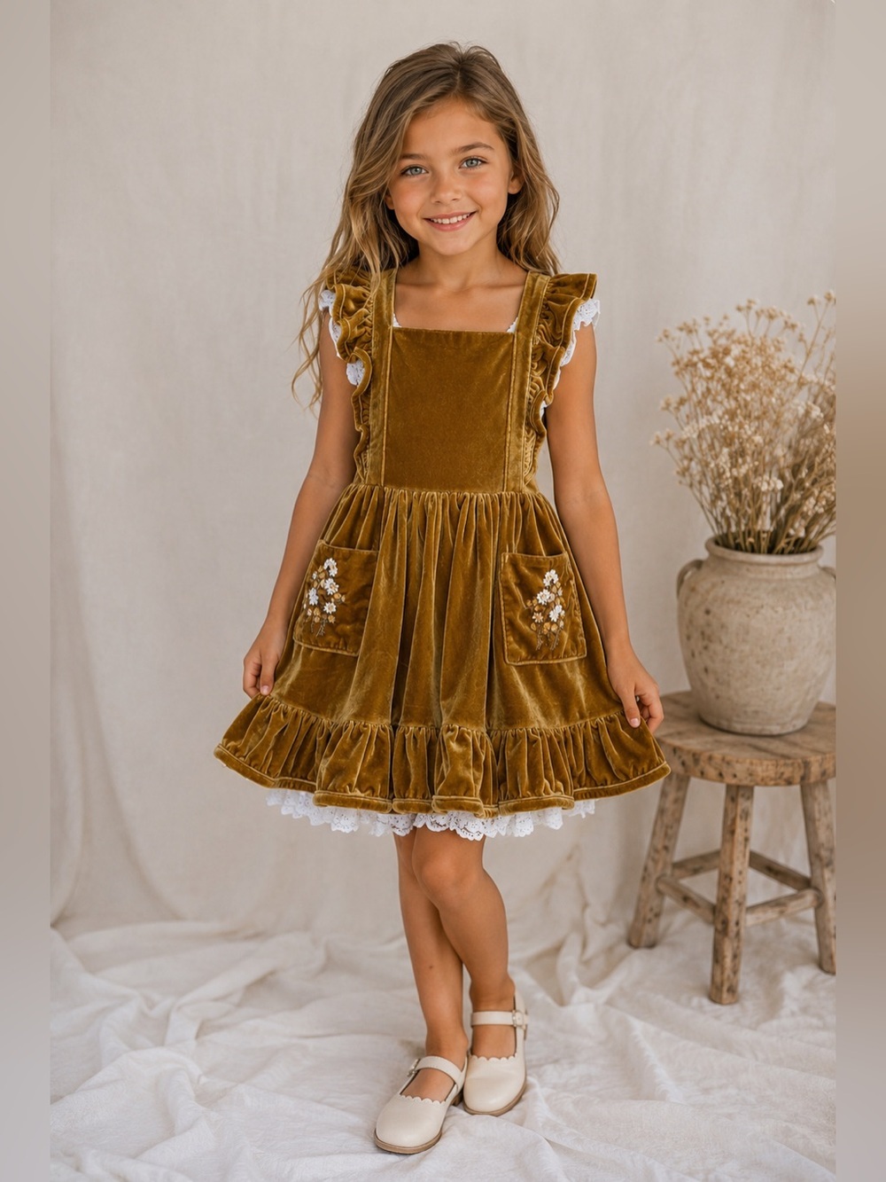 Golden Velvet Pinafore from Love and Grow